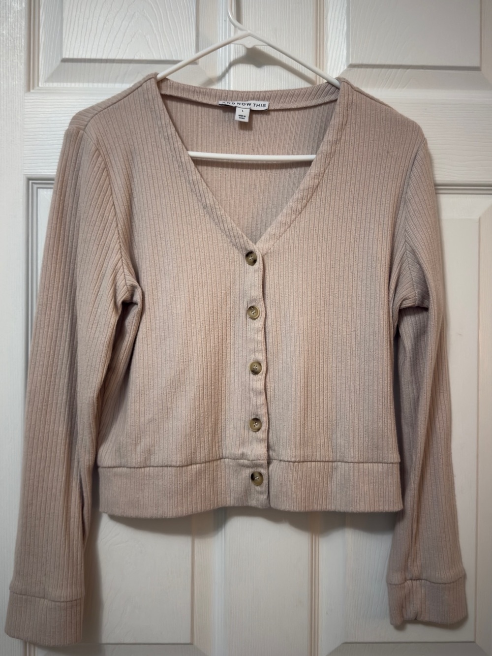 Who What Wear Ribbed V-Neck Button Front Sweater - Taupe